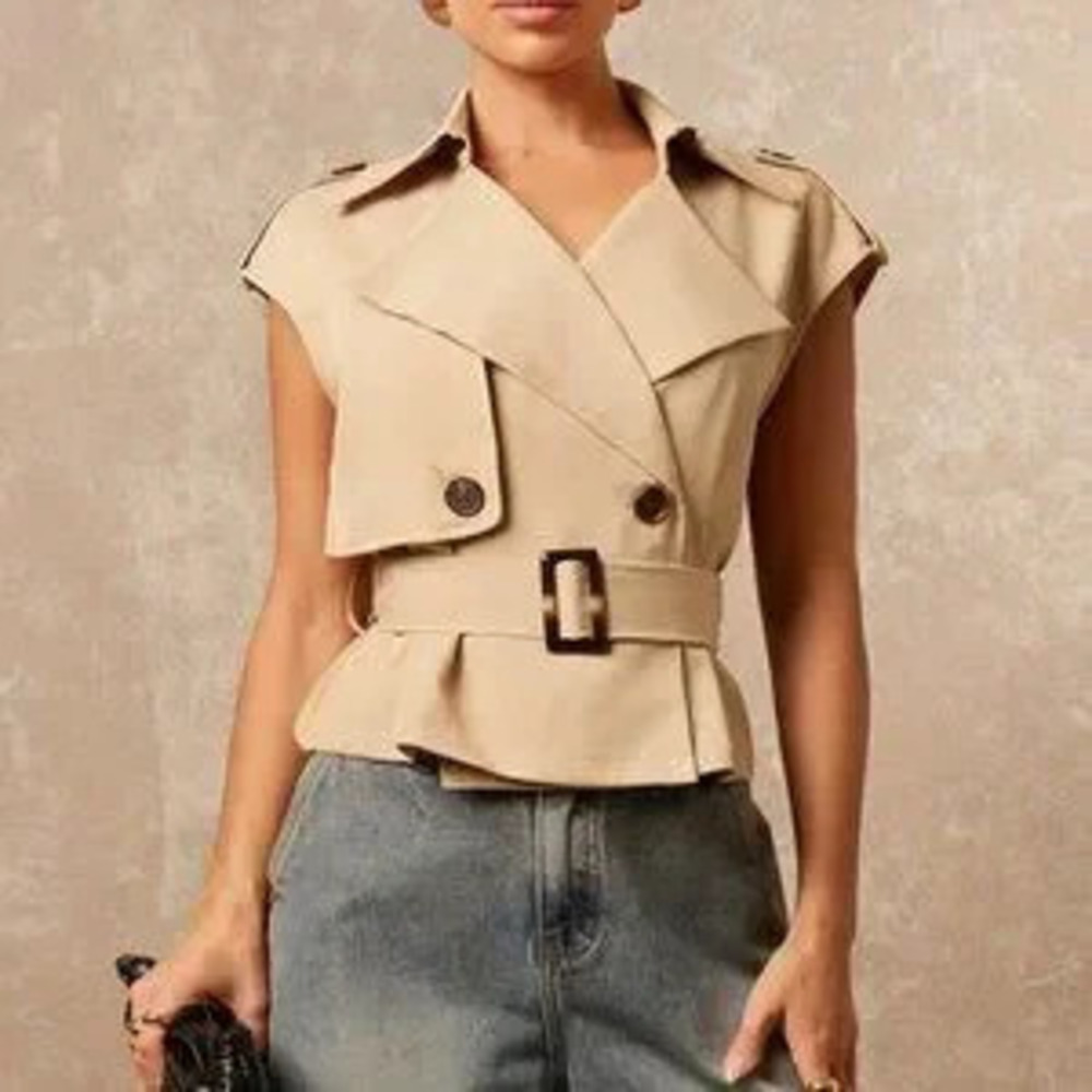 ZARA Khaki Casual Women's High-End Stand-Up Collar Windbreaker Vest